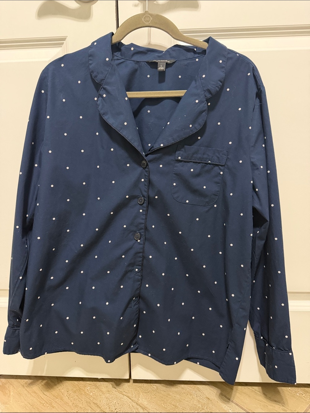 Banana Republic navy polka dot button down organic cotton